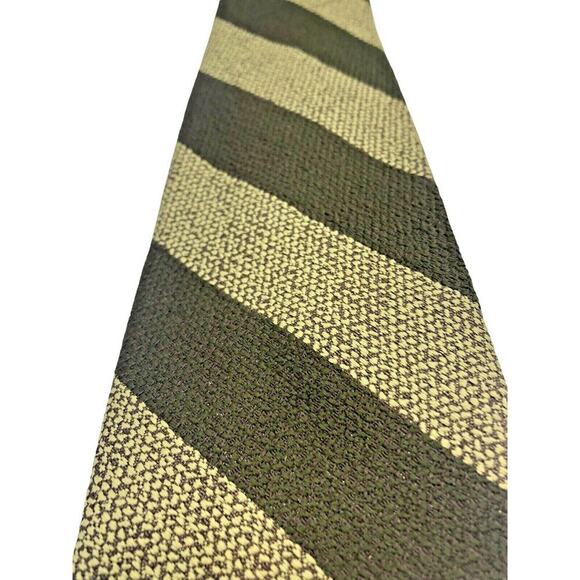 70s Tie Green Striped Dacron Repp Diagonal Stripe Dark Academia Vintage Textured - Picture 2 of 7